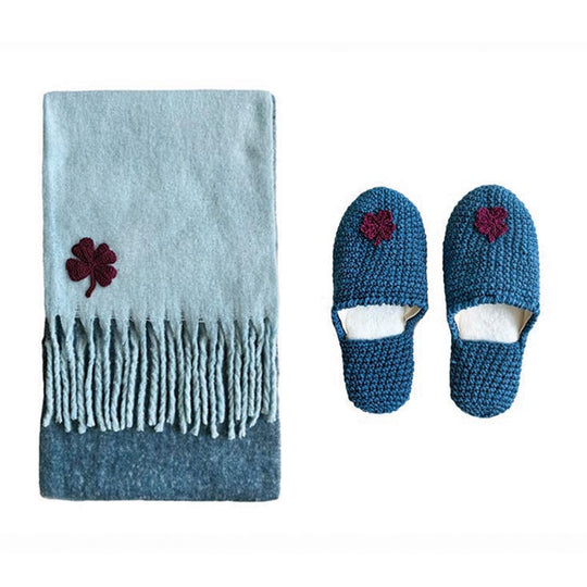 GIFT SET #2: Iris Blanket Scarf + Embroidered Slippers
