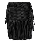 Handcrafted Clutch in Black with Fringe made from upcycled cotton by Binge Knitting